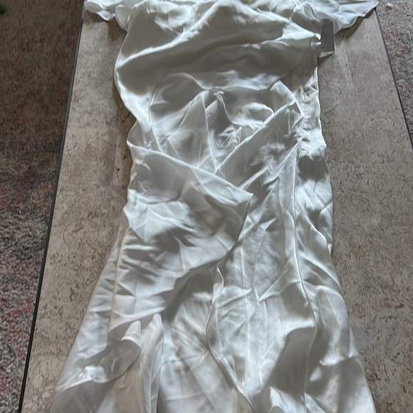 Eternal Bond White Satin Ruffled Flutter Sleeve Maxi Dress - Picture 6 of 8